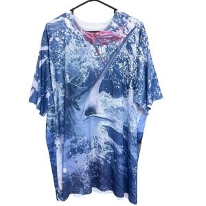 Get A Life Shirt Mens 3XL Blue Marlin Ocean Fishing All Over Graphic Print Tee